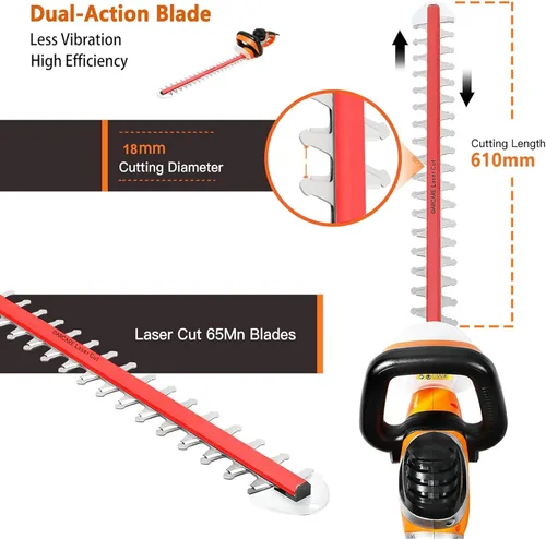Miniatura 3 de GARCARE Cortadora de Setos Eléctrica con Cable de 4.8 Amperios, Cuchilla Láser de Doble Acción de 24 Pulgadas, Cortadora de Árboles y Ramas