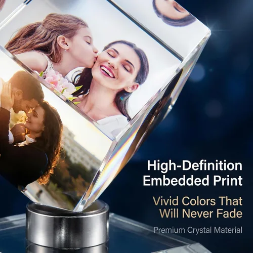 Miniatura 4 de VEELU Marco de collage de fotos personalizado, cubo de cristal giratorio en 3D, marco de fotos personalizado para boda, regalo de recuerdo