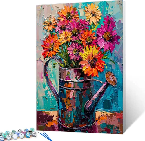 Miniatura 10 de Tucocoo Kit de pintura de lavanda por números con pinceles y pigmento acrílico sobre lienzo para adultos, diseño rústico de ventanas, arte floral