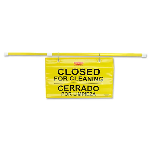 Miniatura 4 de Rubbermaid Commercial letrero de seguridad para colgar en sitio, multilingüe para impresión de limpieza, Amarillo, 1