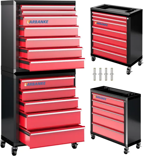 Miniatura 19 de Caja de herramientas de 4 cajones con cerradura y llaves, caja de herramientas portátil con encimera multifuncional, con forro de cajón y orificios