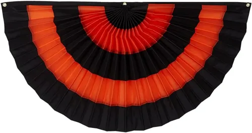 Abanico plisado de algodón para Halloween, 1 1/2 x 3 pies, totalmente cosido, color negro y naranja, banderines de bandera de 5 rayas para