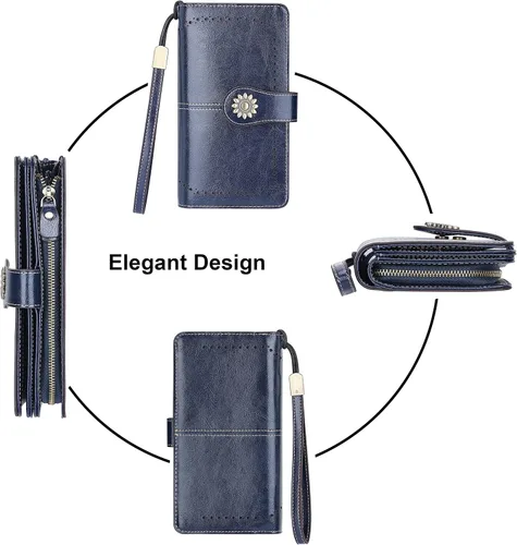 Miniatura 4 de Lavemi - Cartera de piel con bloqueo RFID para mujer de gran capacidad para llevarla a la muñeca
