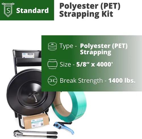 Miniatura 2 de IDL Packaging - PET-B-58-D Kit de flejado de poliéster de 5/8", estándar con dispensador - Todo lo que necesitas para atar un palet