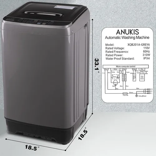 Miniatura 3 de Anukis Lavadora totalmente automática, capacidad de 13 libras, lavadora compacta con bomba de drenaje, 10 programas de lavado y 8 niveles de agua