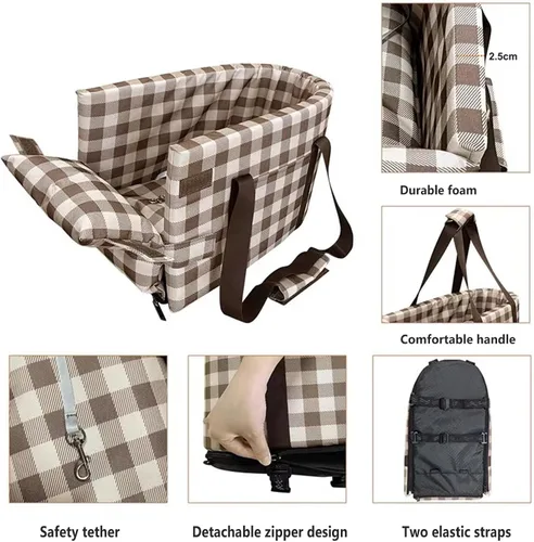 Miniatura 2 de Asiento elevador de seguridad para mascotas, asiento de automóvil con consola central para perros pequeños, gatos, asiento elevador para A cuadros