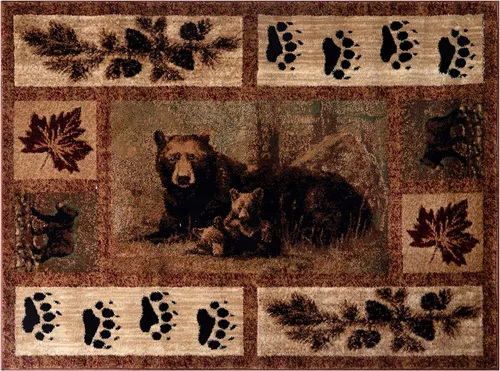 Miniatura 4 de Masada Masada Rugs Kodiak Collection - Alfombra de 2 x 3 pies para cabaña/cabaña con escena de oso y cachorro