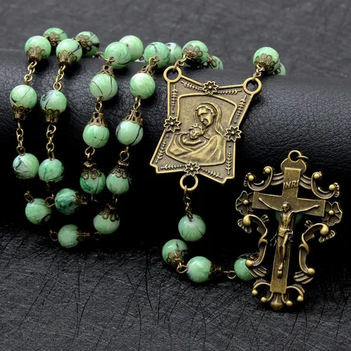 Miniatura 90 de KOMI Rosario de cuentas católicas para mujer, collar de cuentas de rosario con cruz de crucifijo, perlas de cristal, rosario, rosarios, católicos