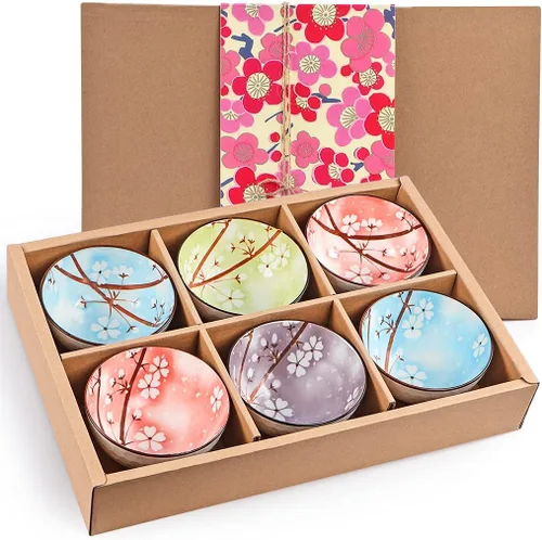 Miniatura 8 de Sakura Bowl - Tazones de cerámica de 10 onzas, juego de regalo de cuencos de colores surtidos para arroz, cereales, fideos, sopa, postres, paquete