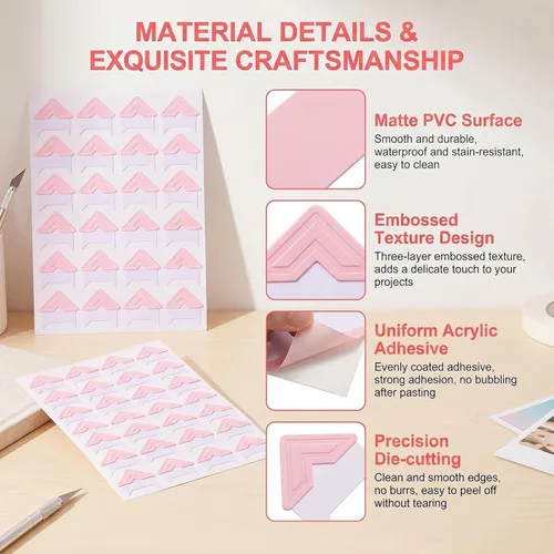 Miniatura 3 de 6 hojas (144 unidades), calcomanías clásicas de papel autoadhesivas para esquinas de montaje de fotos, decoración de pared, calcomanías de bricolaje