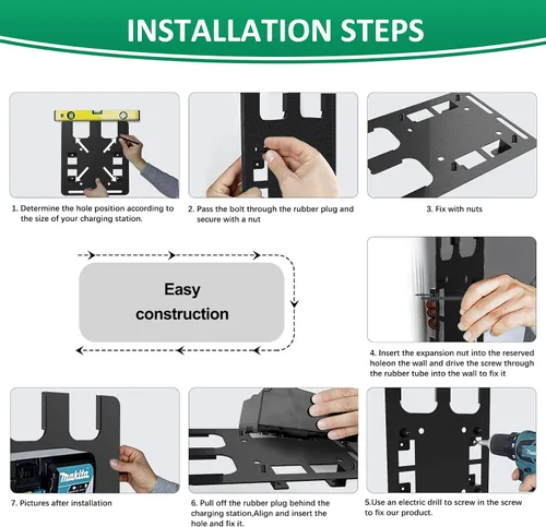 Miniatura 6 de Soporte de pared para baterías y cargadores Makita, para cargador DC18RC, para batería Makita de 18 V 14.4 V, soporte estable de 2