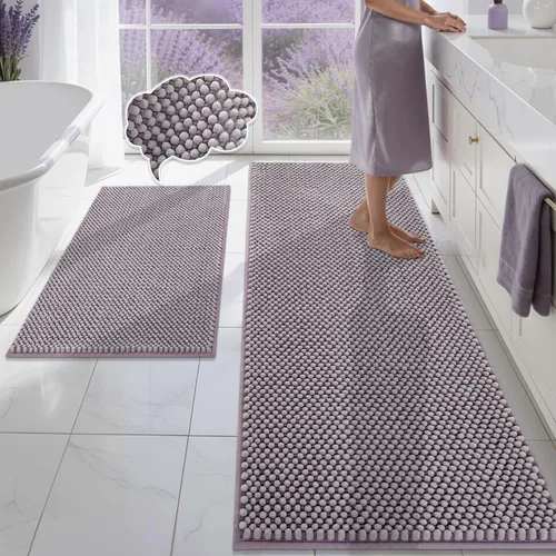 Miniatura 12 de BSICPRO Juego de alfombras de baño 2 piezas - Tapetes de baño de chenilla antideslizantes - Gruesa y suave alfombra absorbente de salvia para baño