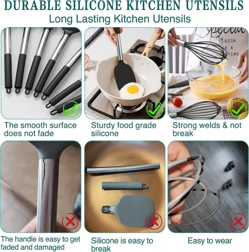 Miniatura 3 de Umite Chef - Juego de utensilios de cocina de silicona, 15 piezas, antiadherentes, los mejores utensilios de cocina de cocina con mango de acero