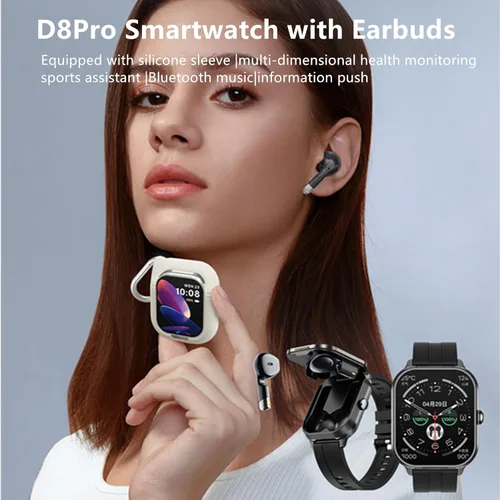 Miniatura 2 de Tuanzi D8Pro - Reloj inteligente TFT de 2.01 pulgadas con audífonos, reloj inteligente TWS, auriculares inalámbricos Bluetooth, monitor de salud