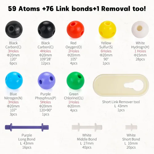 Miniatura 2 de Kit de modelo de química de 135 piezas, kits de modelo molecular portátil para clases de química, kit de modelado Orgo para estudiantes