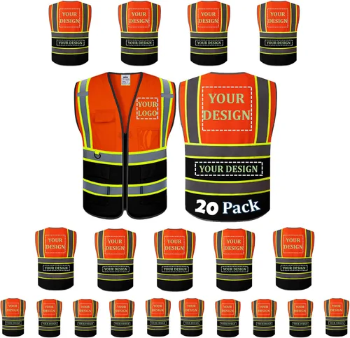 Miniatura 19 de BeautyWill Chaleco de seguridad, paquete de 10 chalecos reflectantes de alta visibilidad clase 2 con 5 bolsillos, chaleco de construcción, normas