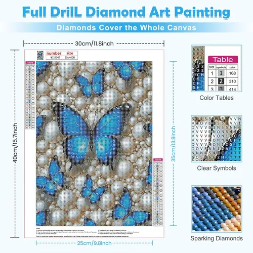 Miniatura 2 de MOGTAA Kits de pintura de diamantes de mariposa azul para adultos, kits de pintura de diamante de mariposa para principiantes, kits de puntos