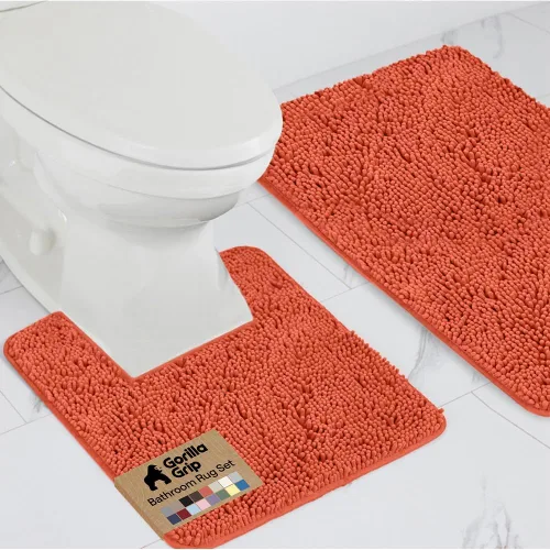 Miniatura 32 de GORILLA GRIP - Juegos de alfombras de baño, juego de 2 alfombras de chenilla suave, alfombra base para inodoro y alfombra de 30 x 20, alfombras Negro