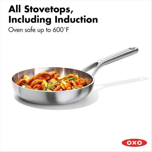 Miniatura 3 de OXO Mira de acero inoxidable de tres capas, sartén de 20 cm, apta para inducción, multicapa, apta para lavavajillas y utensilios de metal