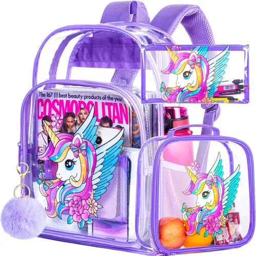 Miniatura 24 de Mochila transparente, aprobada por el estadio, para niñas y niños, mochila transparente de PVC resistente para mujeres y hombres