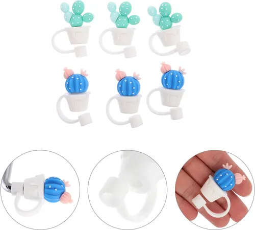 Miniatura 7 de Abaodam 6 tapas de paja con forma de cactus, puntas de paja reutilizables, tapones de silicona para popotes, tapas protectoras, suministros