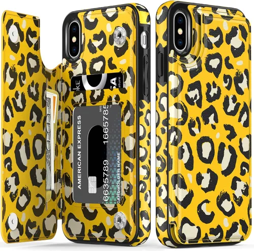 Miniatura 8 de LETO Funda para iPhone X, funda para iPhone Xs, funda de piel tipo cartera con diseños de moda para niñas y mujeres, funda tipo folio con ranuras