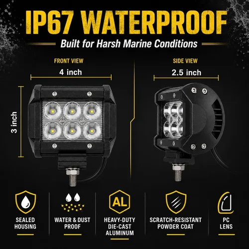 Miniatura 4 de Shangyuan Pontón - Faros delanteros de acoplamiento para barco, luces LED marinas para kayak, bajo, Jon, pesca, lancha, luz de esparcidor, camiseta