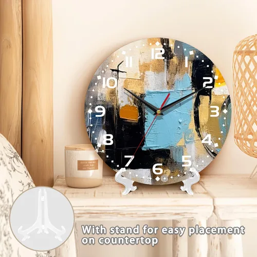 Miniatura 5 de Reloj de pared, arte abstracto colorido, pintura al óleo, reloj de pared silencioso sin tictac, funciona con pilas, 10 pulgadas, decoración