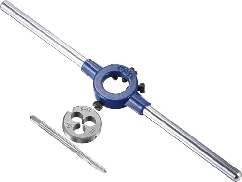 uxcell 6-32 UNC Juego de llaves y troqueles con llave de mango redondo de 0.787 in, grifo de rosca de máquina de acero de alta velocidad y
