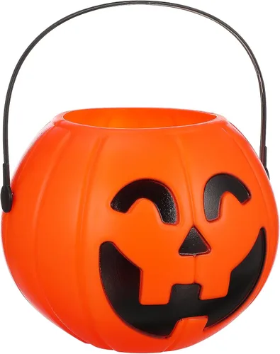 Miniatura 9 de Cubo de calabaza de Halloween portátil para dulces con asa, decoración creativa de calabaza para el hogar y fiesta, 6.3 pulgadas