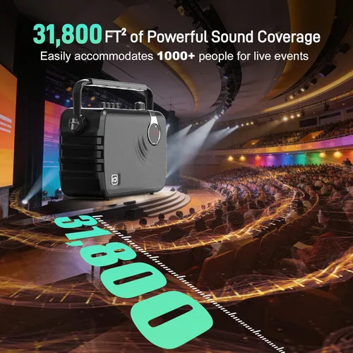 Miniatura 5 de SHIDU Sistema PA portátil de 150 W con 2 micrófonos inalámbricos, amplificador de voz Bluetooth y máquina de karaoke para adultos, soporte
