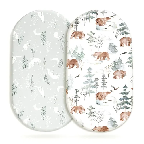 Miniatura 17 de GRSSDER Juego de 2 sábanas ajustables elásticas ultra suaves para moisés, ajuste universal para moisés, colchón rectangular ovalado, elegantes Marrón