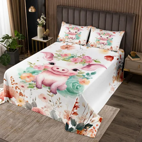 Miniatura 5 de Erosebridal Juego de colcha con diseño de gato y gatito, juego de colcha con temática de animales, juego de ropa de cama floral de flores coloridas