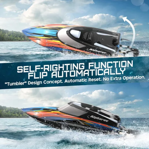 Miniatura 3 de ALPHAREV Barco RC - R308 32+ KPH - Barco de control remoto rápido para piscina y lago con maleta portátil, barcos RC de carreras de 2.4 GHz