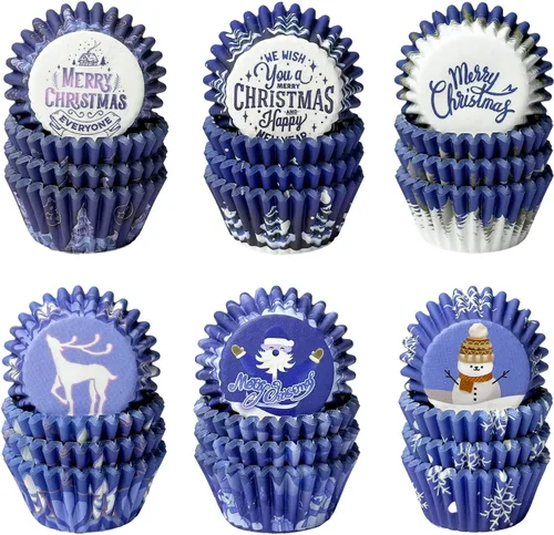 Miniatura 10 de qiqee 300 forros estándar para cupcakes, 6 diseños de papel azul degradado para cupcakes, tazas para hornear, envoltorios de cupcakes