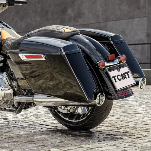 TCMT Alforjas extendidas estiradas de 4 pulgadas de 5 x 7 pulgadas, tapas de altavoces para Harley 2014-2024 Touring CVO Road King Street Road Glide