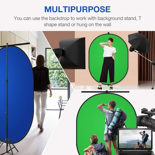 Miniatura 3 de Yesker Telón de fondo Chromakey de 5 x 6.5 pies, pantalla de fondo 2 en 1 verde y azul, telón de fondo plegable para fotografía