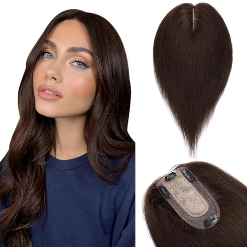 Miniatura 8 de Benehair Toppers de cabello humano para mujer, 100% cabello humano Remy, densidad del 150%, sin flequillo, 2.8 x 5.1 in, base de seda, piezas