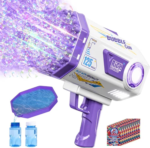Miniatura 10 de Máquina Bazuca de Pistola de Burbujas con Solución - Lanzador de 69 Agujeros para Juguete de Verano al Aire Libre, Recuerdos de Fiesta - Máquina Azul