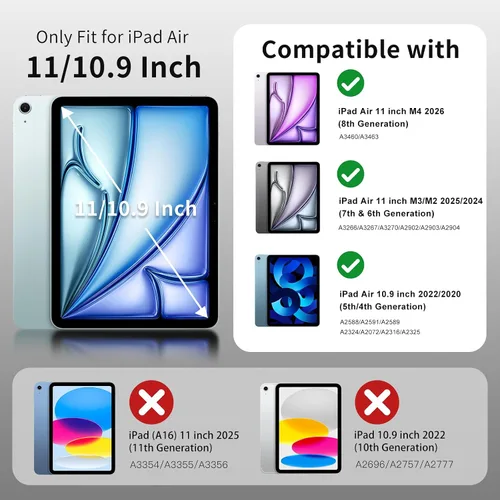 Miniatura 2 de MoKo Transparente para iPad Air 11 (M4 2026/M3 2025/M2 2024) iPad Air 4 y 5 de 10.9 pulgadas (2020/2022), funda con cuatro esquinas reforzadas