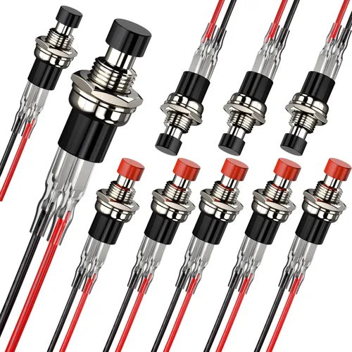 Miniatura 9 de Interruptor de botón momentáneo, 1A 250V AC SPST Mini interruptores de botón con cable normal cerrado (NC) tapa negra - 10 piezas