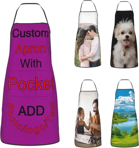 Miniatura 7 de Delantal personalizado con bolsillos para añadir tu imagen, texto, logotipo, foto y nombre
