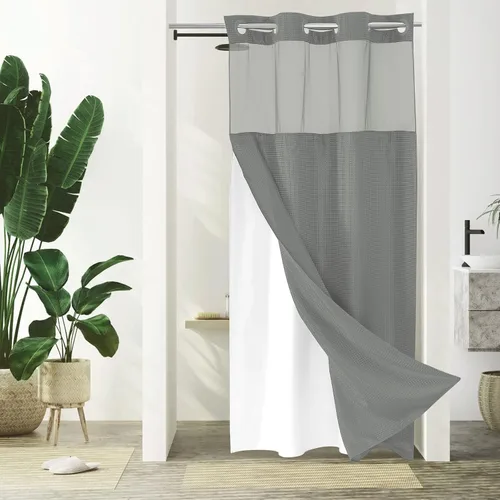 Miniatura 48 de Gibelle: cortina de ducha pequeña para baño de 36x74, cortina de ducha de punto gofre con juego de forro de tela a presión, no necesita ganchos