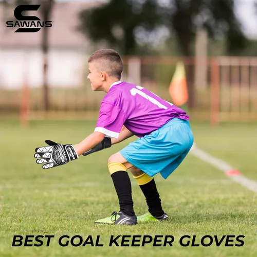 Miniatura 4 de SAWANS Guantes de portero de fútbol para niños, niños y jóvenes, guantes de entrenamiento de portero, protección de muñeca, palmas para adultos