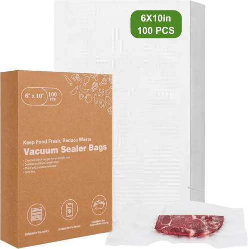Bolsas de sellado al vacío Moretoes de 100 piezas [2025 Actualizado], Pinta 15,2 x 25,4 cm, sin BPA, Bolsas de sellado de comida precortadas de