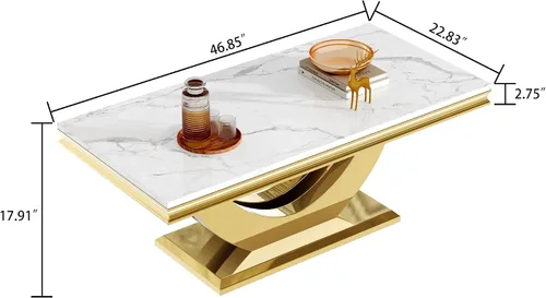 Miniatura 2 de SSLine Mesa de Centro Rectangular de Mármol Sintético para Sala de Estar, Mesa Central Moderna de Mármol Blanco de Lujo con Base Doble en Forma de U