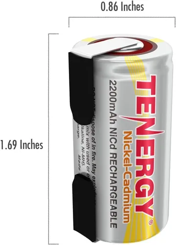 Miniatura 6 de Tenergy Batería NiCd Sub C de 2200 mAh para herramientas eléctricas, baterías de celda sub-C recargables de 1.2 V con pestañas, paquete de 60