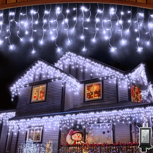 Miniatura 19 de Luces de Navidad de carámbano para exteriores, 60 pies, 612 luces LED con 136 gotas, 12 modos, regulable, temporizador y resistente al agua, 29 V
