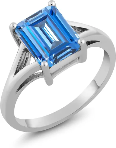 Miniatura 55 de Gem Stone King Anillo de compromiso solitario con diseño clásico de vástago dividido para mujer, plata de ley 925, piedra natal de piedra preciosa
