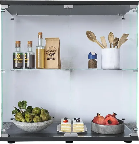 Miniatura 8 de LFT HUIMEI2Y Vitrina de cristal con 2 estantes con puerta doble, gabinetes Curio de instalación rápida en 30 minutos, estantería de pie de vidrio